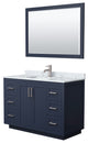 48"SGL Vanity Dark Blue, Carrara Countertop, Sink, Nickel Trim, 46"Mirror