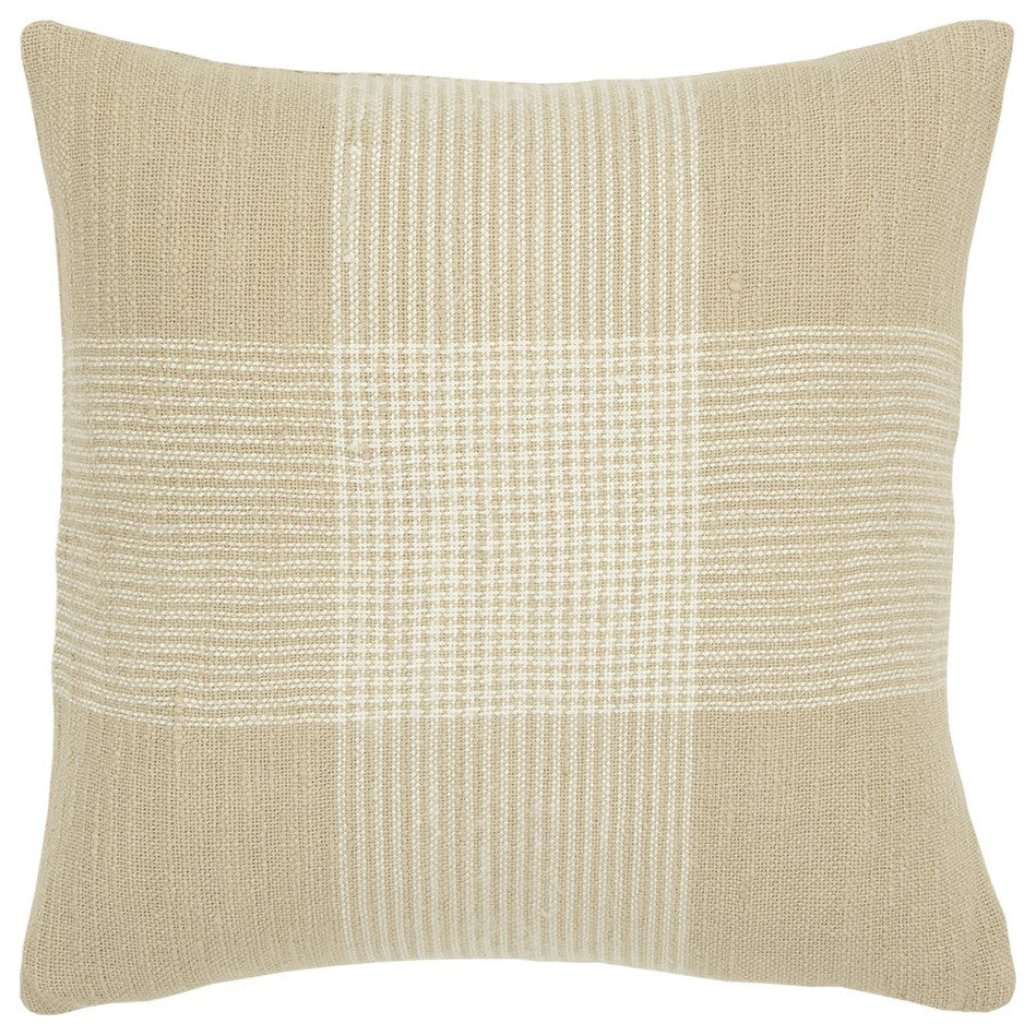 Beige White Plaid Pattern Throw Pillow