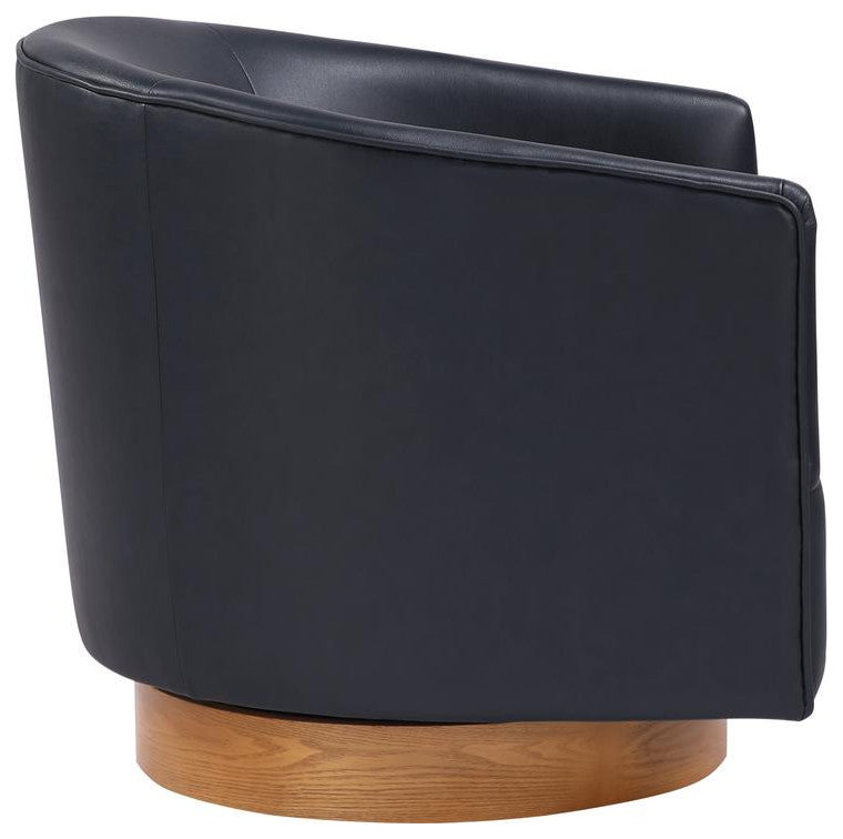 Irving Midnight Blue Faux Leather Wood Base Barrel Swivel Chair