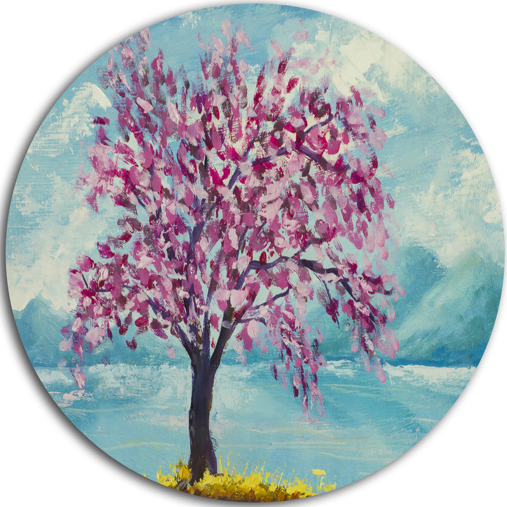 Blooming Sakura Flowers, Floral Round Wall Art, 11"