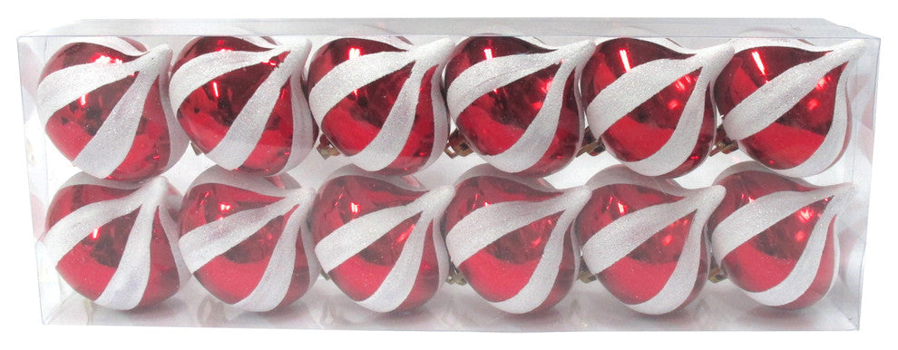 Red Onion Ornament With White Glitter Stripes, 4x 12-Pack