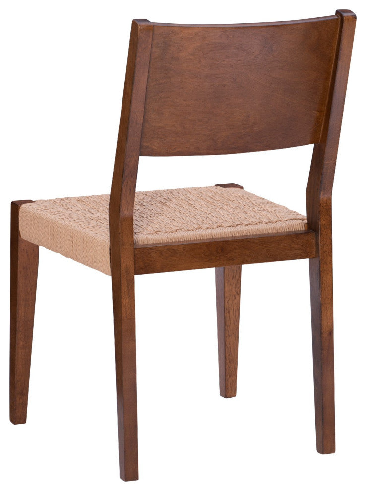 2 Pack Dining Chair, Wood Frame With Handwoven Rope Seat & Curved Back, Brown