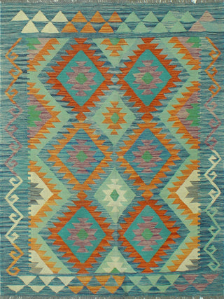 Sangat Kilim Theadore Rust/Light Green Rug, 4'2x5'7