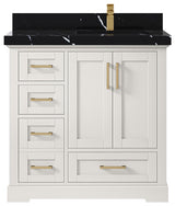 Boston 36" Right Offset Bath Vanity in Alabaster 2" Calacatta Black