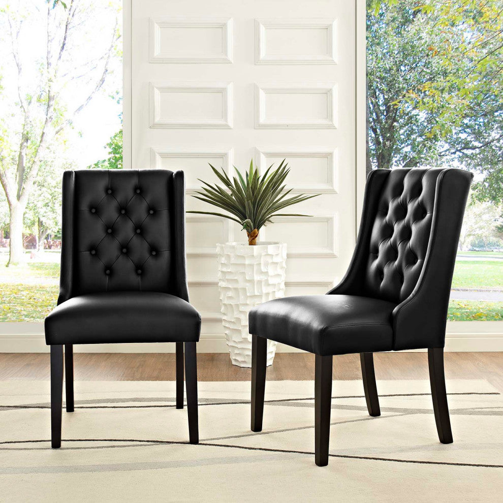 Side Dining Chair, Set of 2, Faux Leather, Black, Modern, Cafe Bistro Restaurant