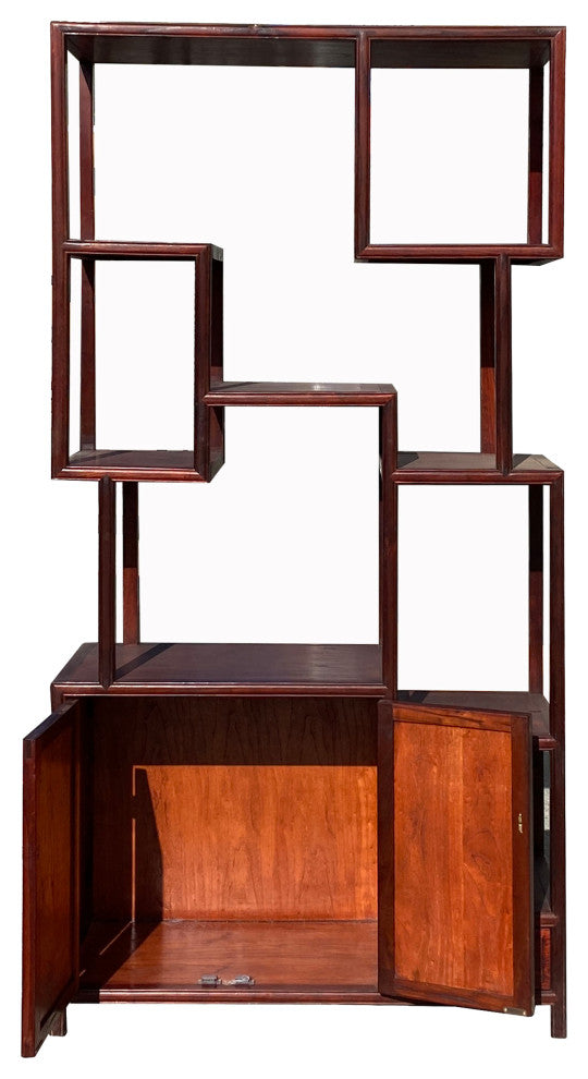 Chinese Light Brown Stain Treasure Display Curio Cabinet Room Divider Hcs7156