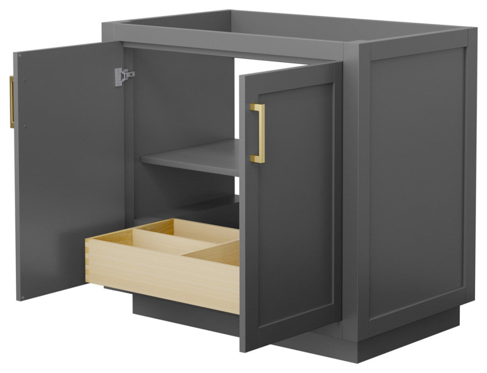36" Single Bathroom Vanity, Dark Gray, No Countertop, No Sink, Gold Trim