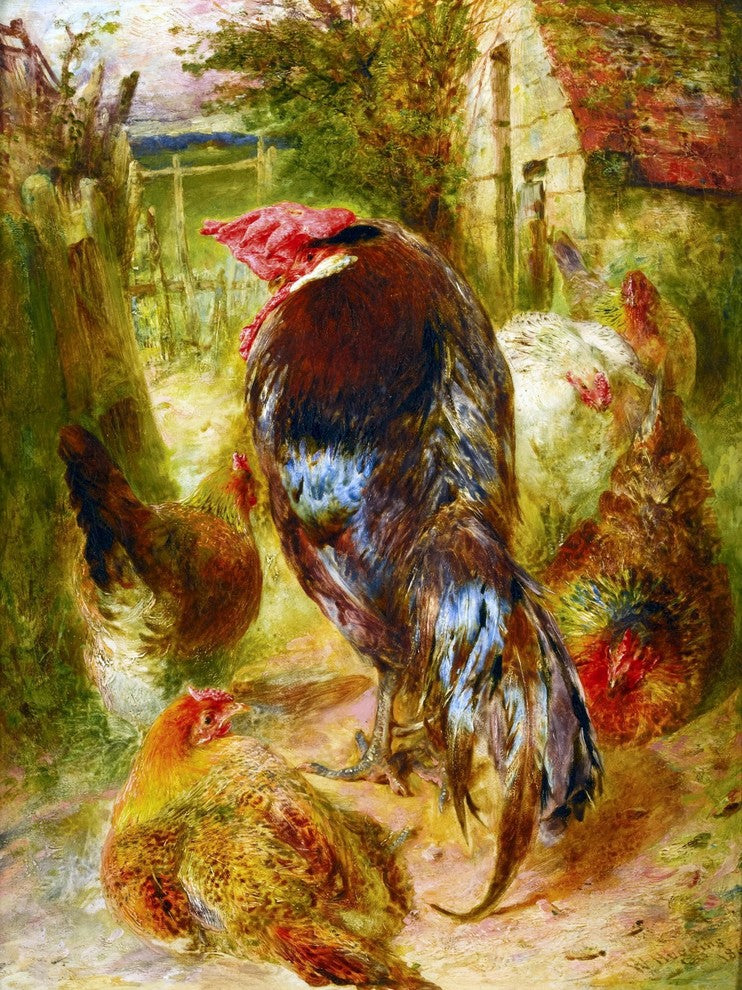 Tile Mural Cockerel in A Farmyard By William Huggins, 6"x8", Matte