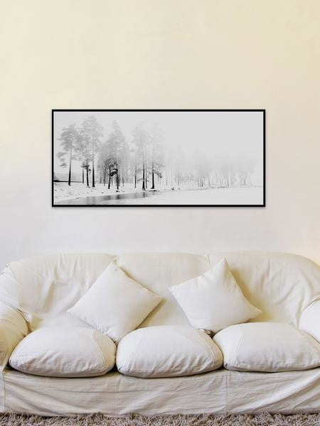 "Winter River" Floater Framed Painting Print on Canvas, 36"x18"