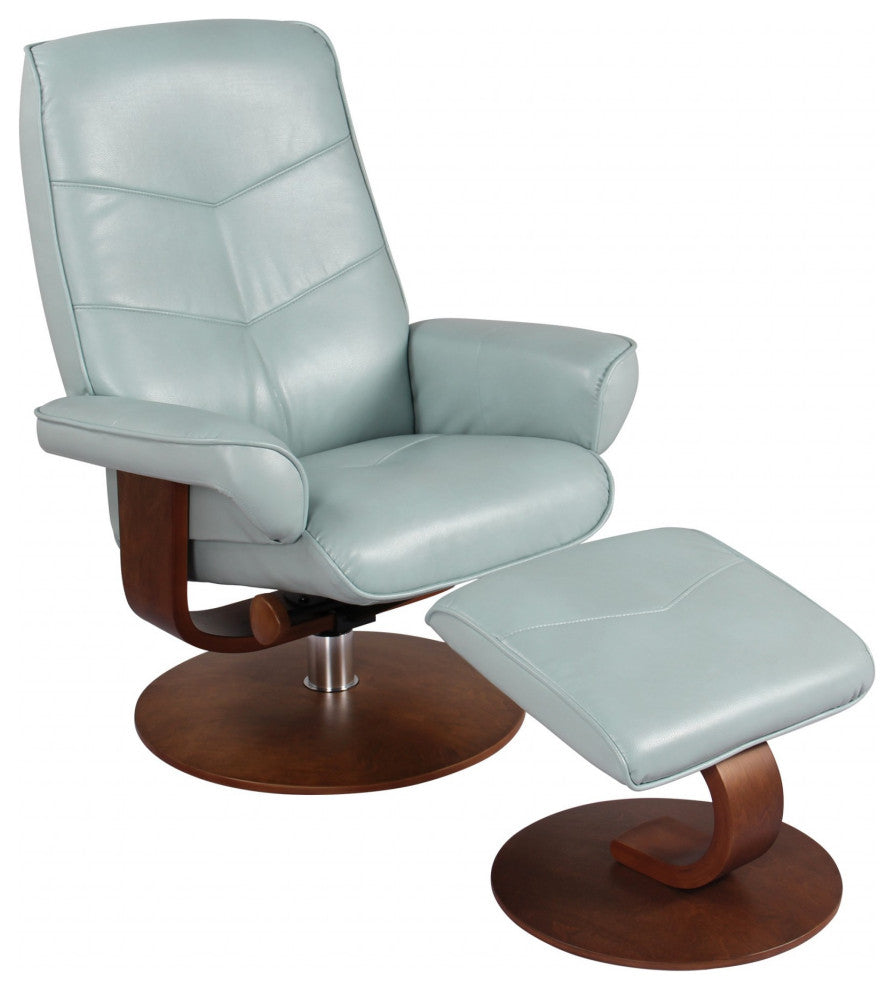 HomeRoots Contemporary Light Blue Swivel Recliner and Ottoman Set