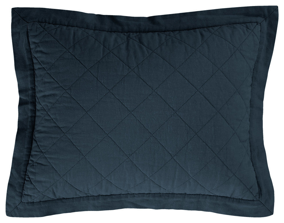 Linen Cotton Diamond Quilted Boudoir Pillow, 12"x16", Navy, 1 Piece