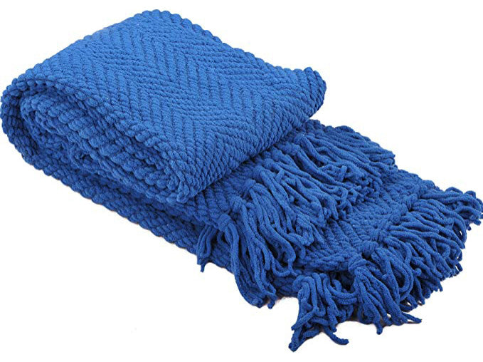 Tweed Knitted Throw Blanket, Snorkel Blue, 50"x60"