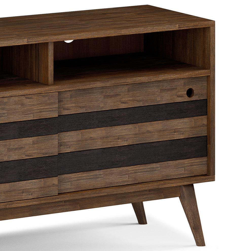 Clarkson Solid Acacia Wood TV Stand, Rustic Natural Aged Brown