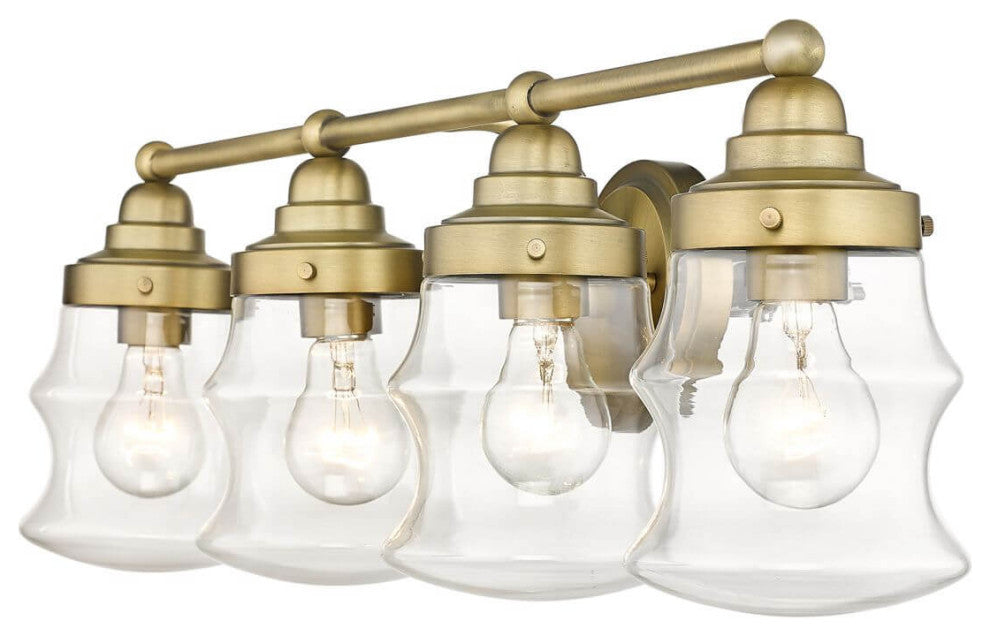 4 Light 31" Bath Vanity Light, Antique Brass With Clear Glass