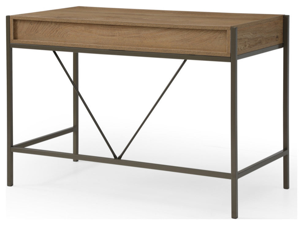 Loft Lyfe Anisa Desk, 2 Storage Drawers, Natural/Bronze