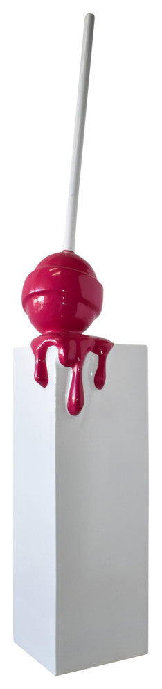 Red Lollipop Mounted on A White Pedestal Resin Statue Size: 10" x 10" x 59"H