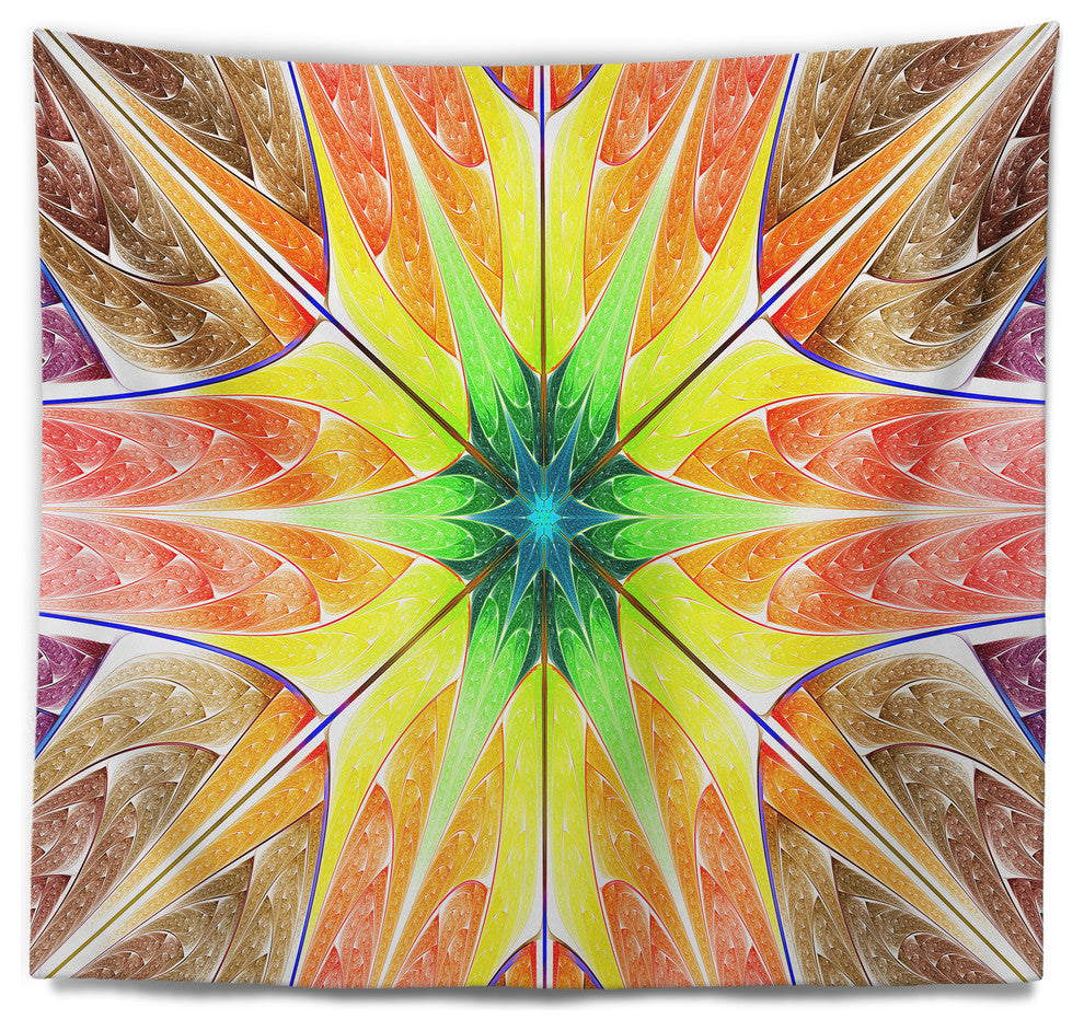 Yellow Glowing Fractal Texture Abstract Wall Tapestry, 92"x78"