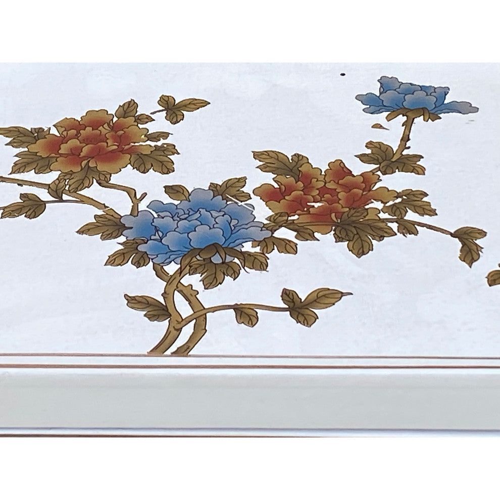 Chinese Off White Vinyl Moon Face Flower End Table Nightstand Hcs7130