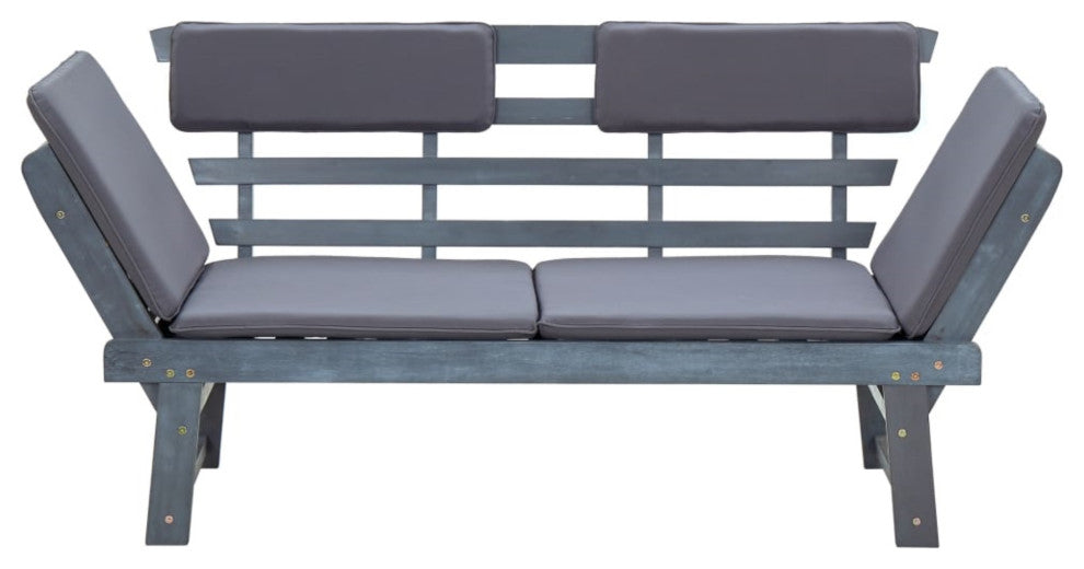 Vidaxl Garden Bench With Cushions 2-In-1 74.8" Gray Solid Acacia Wood