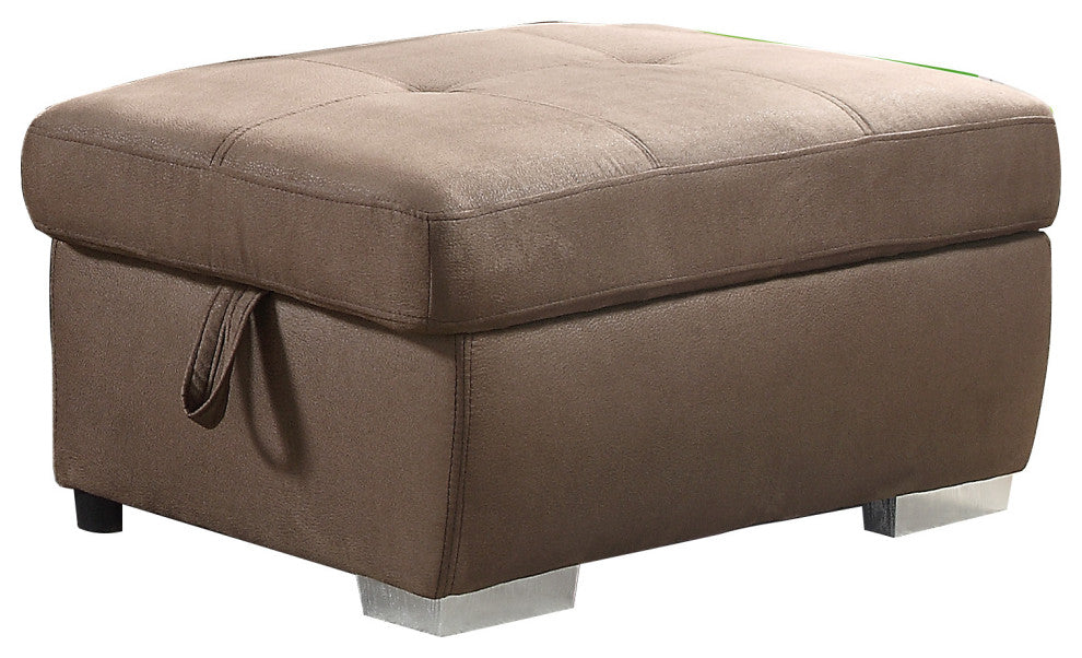 Upholstered Ottman With Storage, Brown Finish