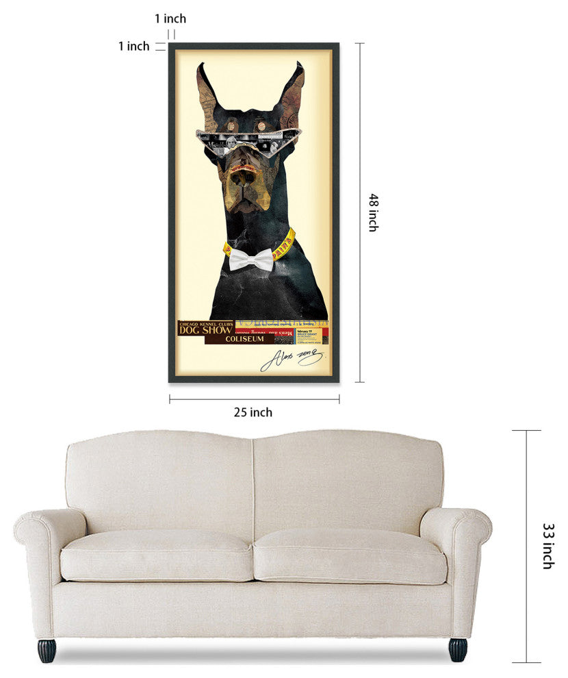 Doberman Pinscher Handmade Collage Framed Graphic Wall Art Under Glass 48x25