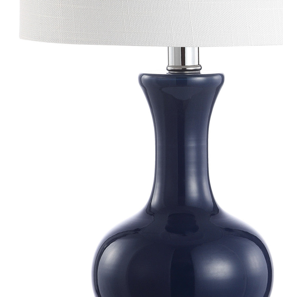 Cox 22" Metal and Glass LED Table Lamp, Set of 2, Navy and Chrome