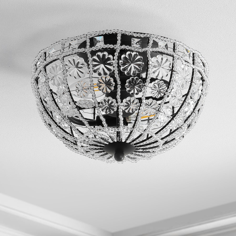 Billie 12" Crystal Flower LED Semi-Flush Mount, Black and Clear