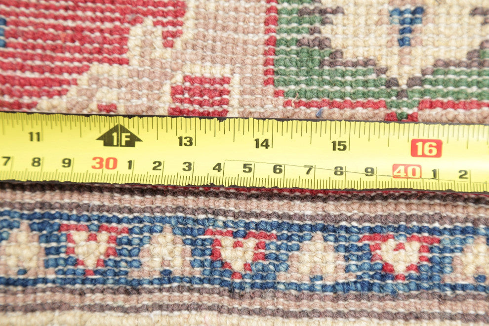 Kazak Oriental Traditional Area Rug Hand Made Pakistani, Beige, 4'11"x3'3