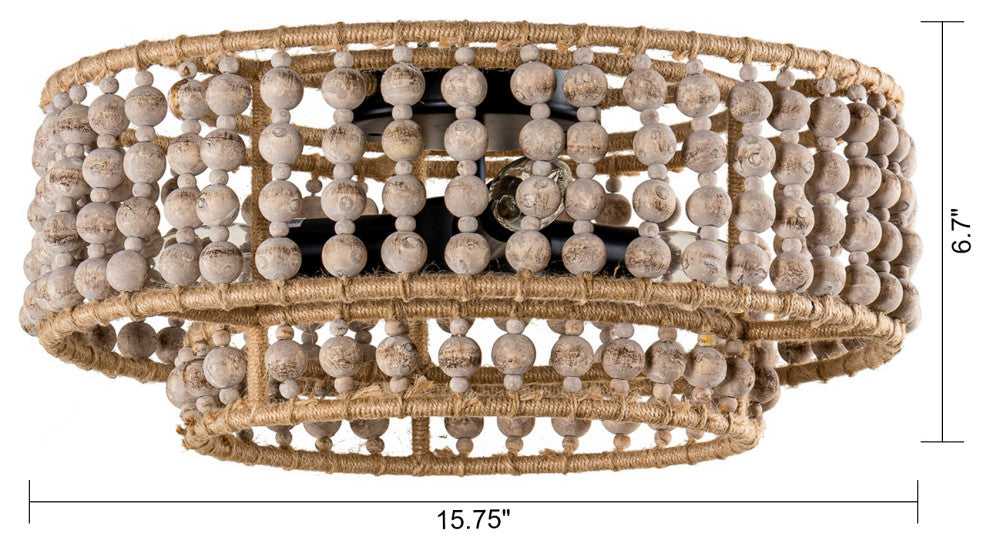 15.75-in Cicle Wood Beads Rustic Chandelier