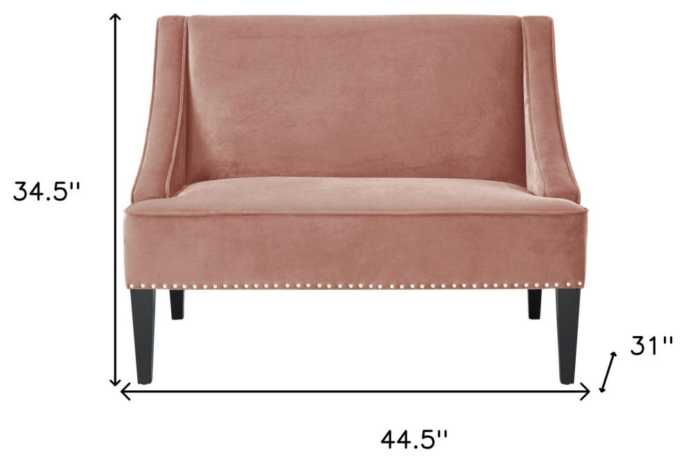 45" Blush And Brown Upholstered Velvet Bench