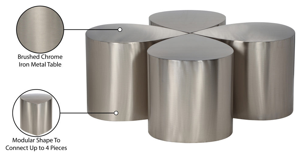 Petal Finished Iron Metal Coffee Table, Silver, 4 Piece