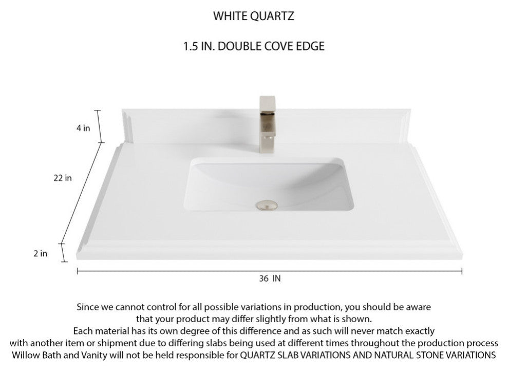 Boston 36 Center Sink Bath Vanity in White 1.5" White Quartz