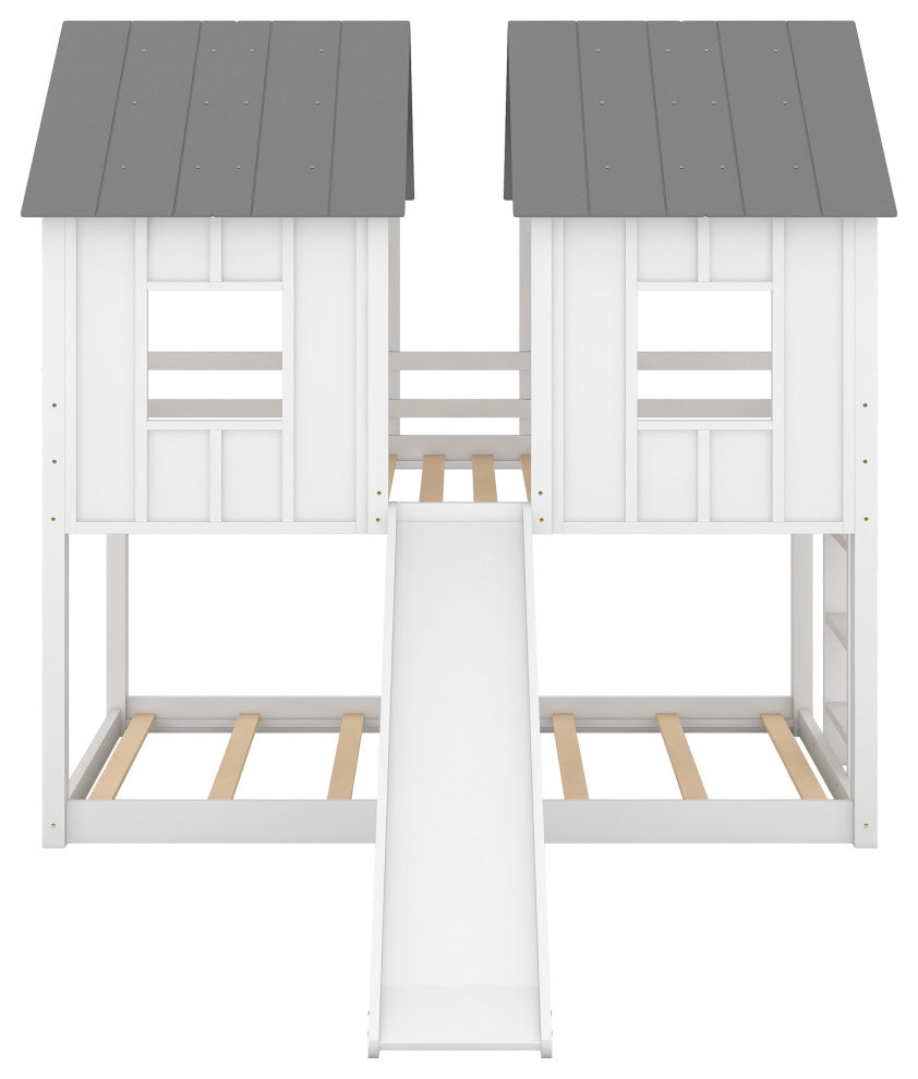 Gewnee Wood Twin Over Twin Bunk Bed House Bed in White