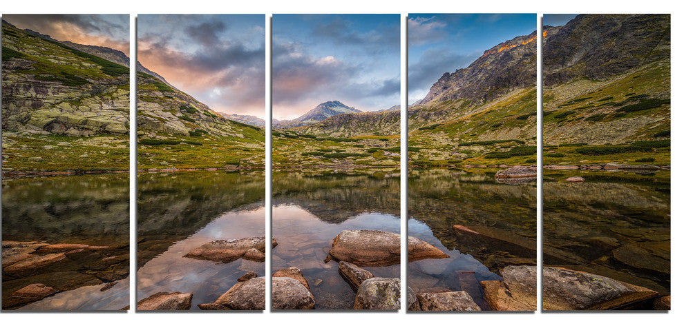 "Rocky Lake Above Skok Waterfall" Wall Art, 60"x28", 5-Panels