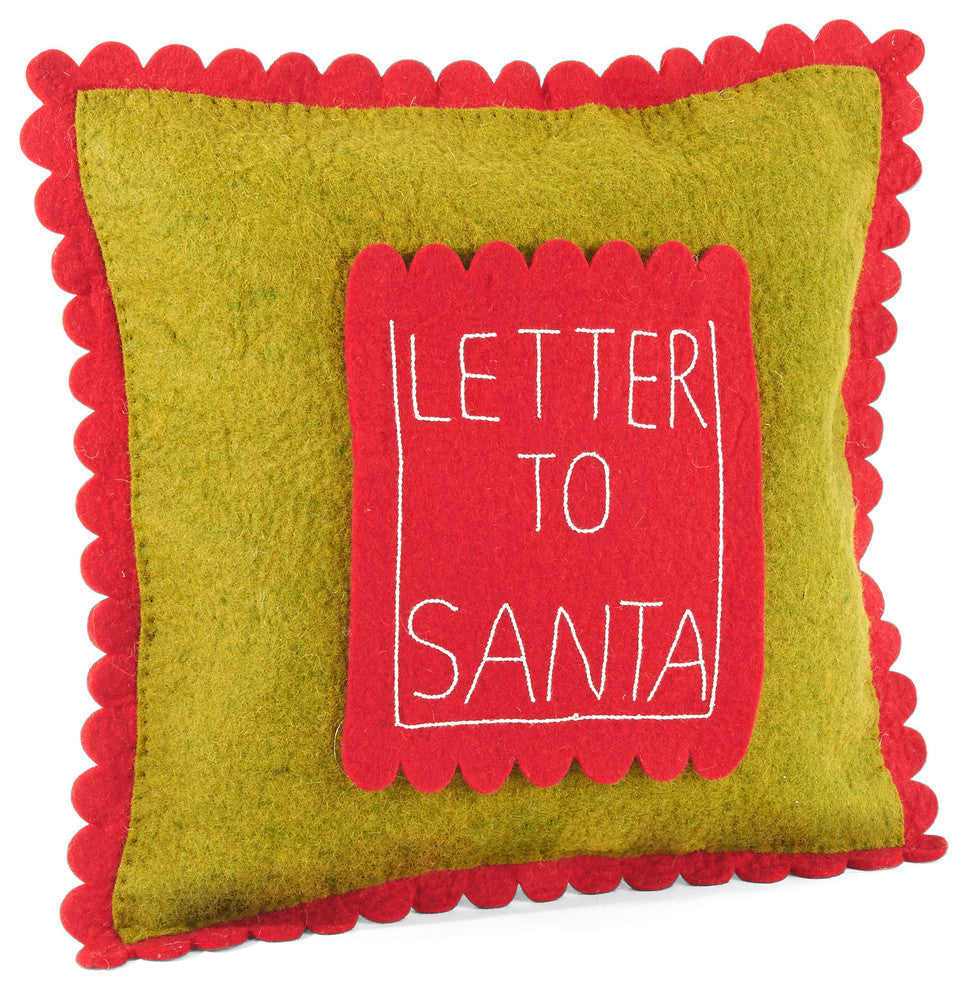 Letter to Santa Christmas Pillow in Red and Green Hand Felted Wool