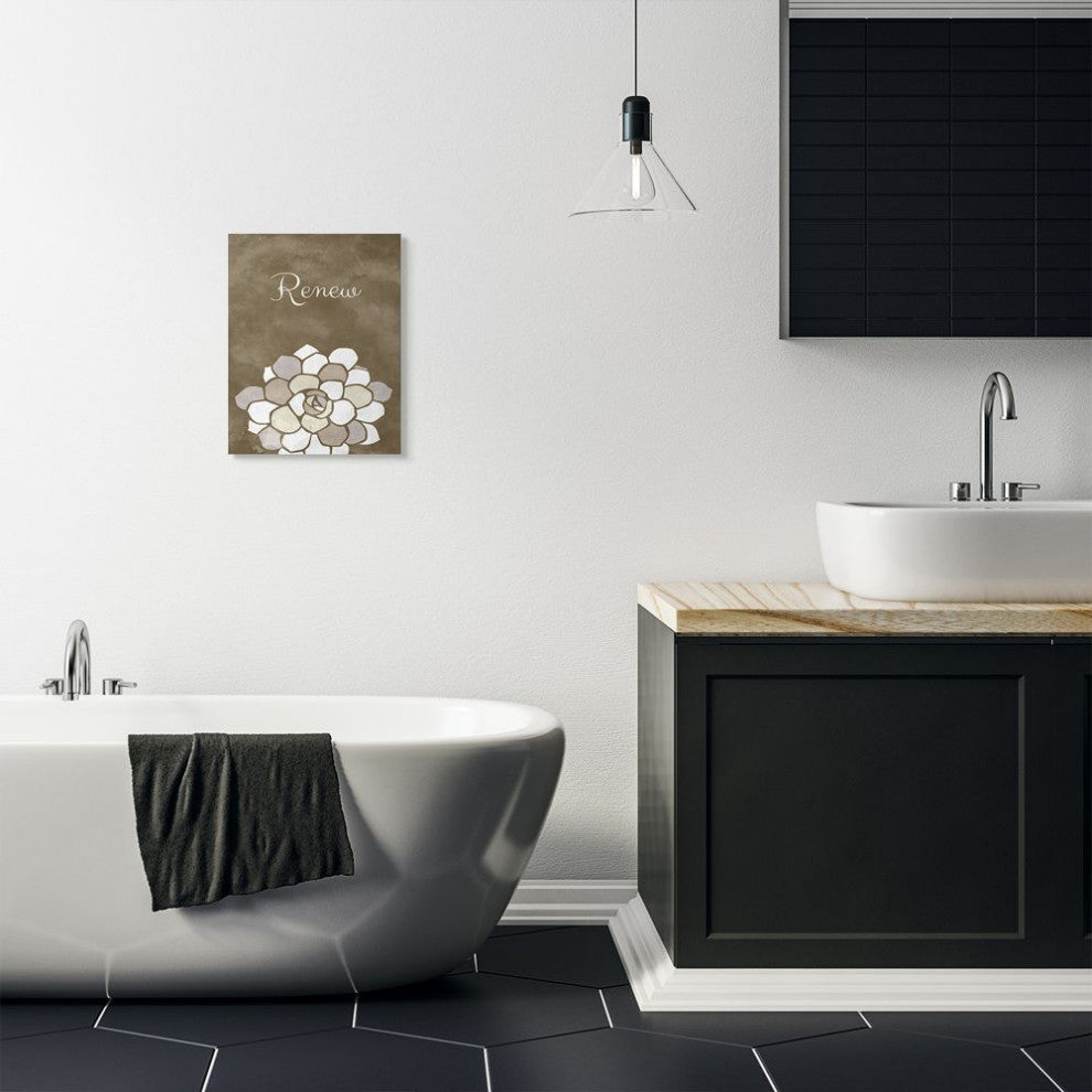 Stupell Industries Renew Mosaic Flower Brown Bathroom Design, 16 x 20