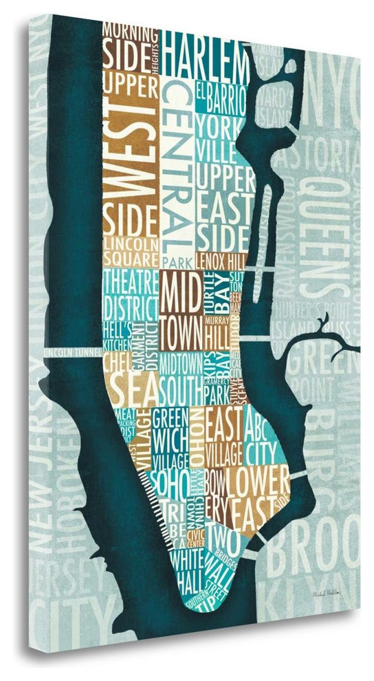 "Manhattan Map Blue Brown" By Michael Mullan, Giclee on Gallery Wrap Canvas