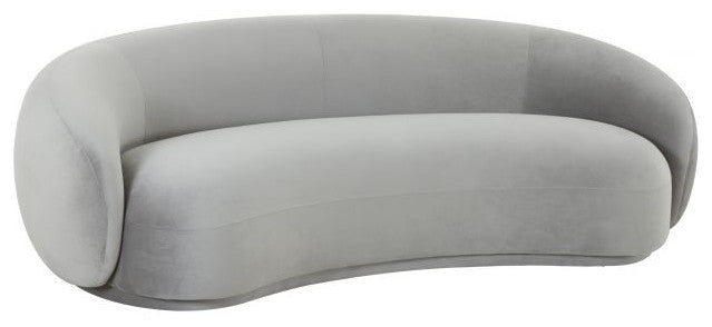 Kendall Velvet Sofa, Modern Glam Curved Sofa, Cute Chic Lux Couch 89.7", Grey