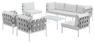 Harmony 8 Piece Outdoor Patio Aluminum Sectional Sofa Set EEI-2619-WHI-WHI-SET