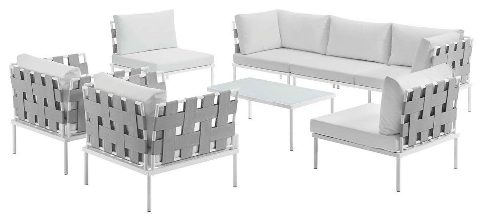 Harmony 8 Piece Outdoor Patio Aluminum Sectional Sofa Set EEI-2619-WHI-WHI-SET