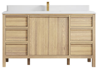 Elizabeth Oak 60" Single Sink Vanity, White 1.5" White Quartz