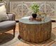 Carter Cruz Cocktail Table, Zinc Top on Hand-carved Solid Wood Base