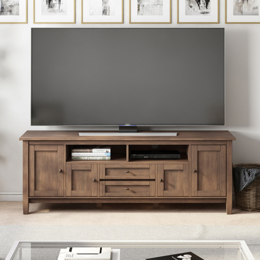 Solid Wood 72 Inch Tv Media Stand In Rustic Natural Aged Brown For Tvs Up To 80"