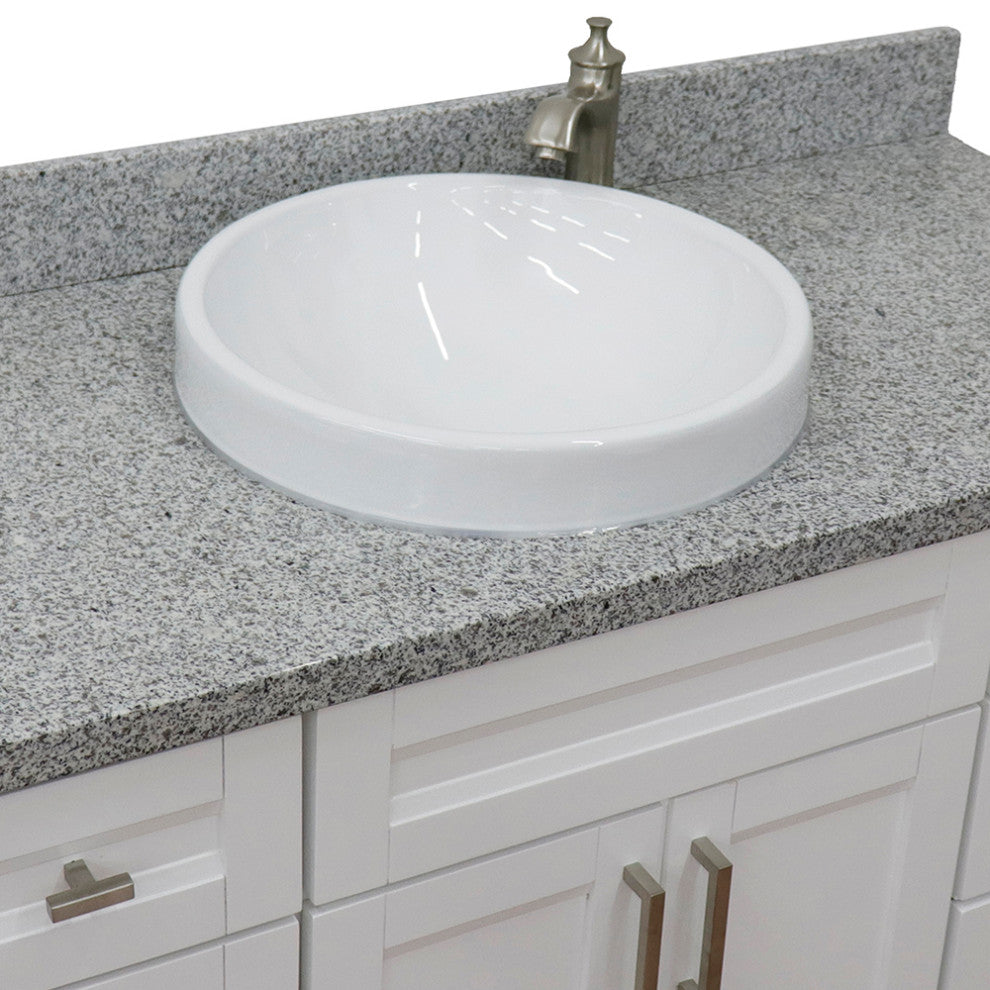 49" Single Sink Vanity, White Finish With Gray Granite And Round Sink