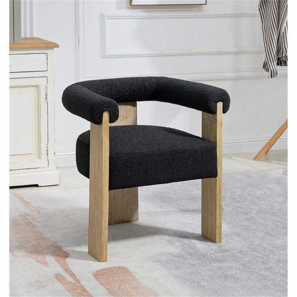 Maklaine 20.5" Mid-Century Fabric Dining Chair in Black/Natural