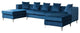 Ryan Deep Blue Velvet Double Chaise Sectional Sofa with Nail-Head Trim