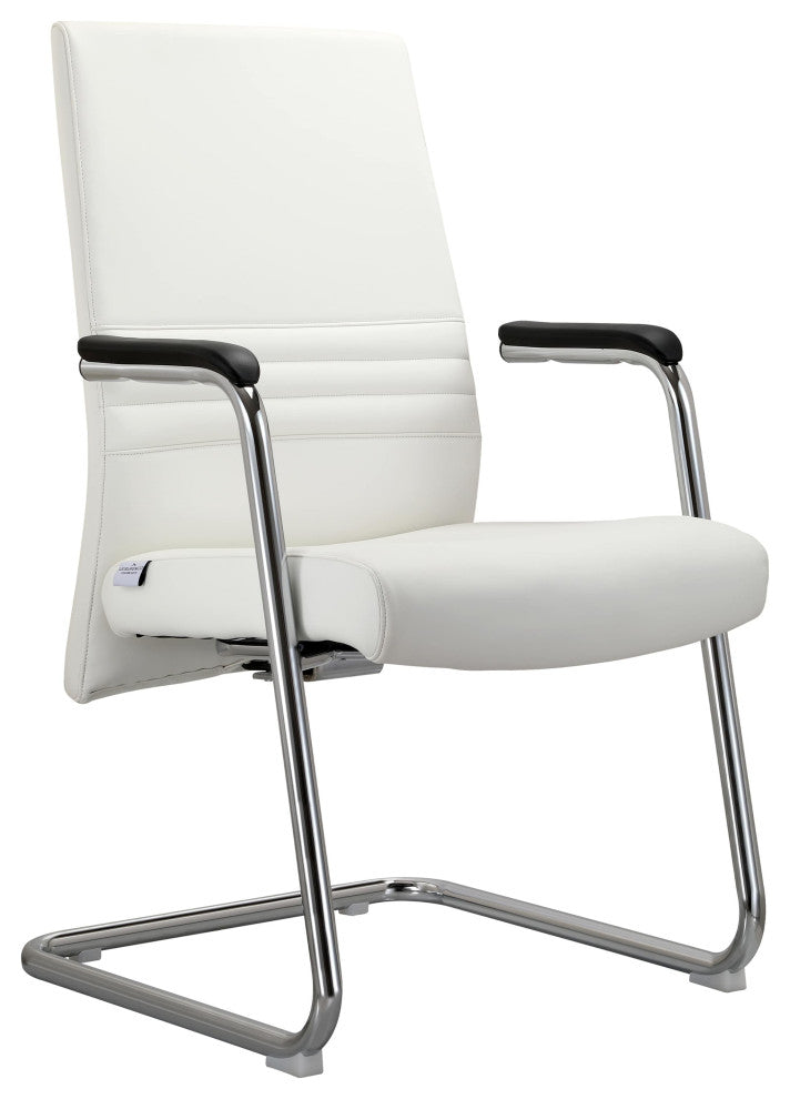 LeisureMod Aleen Office Chair With Upholstered Seat and Metal Armrest, White