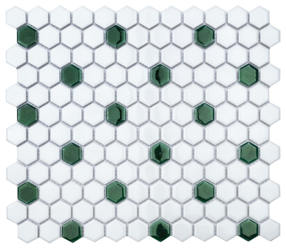 Metro Ion 1" Hex Emerald Dot Porcelain Floor and Wall Tile