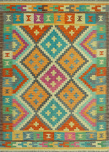 Sangat Flatweave Hormoz Orange/Ivory Rug, 4'9 x 6'6