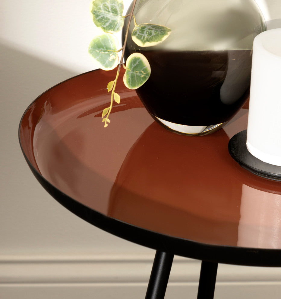 Laranya Round Metal Side Table, Red/Black 15x15x22.5